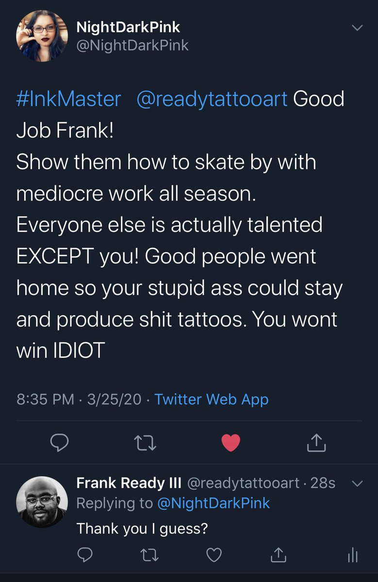 Looks like someone’s having a bad day. I hope it gets better. @NightDarkPink 
#InkMaster