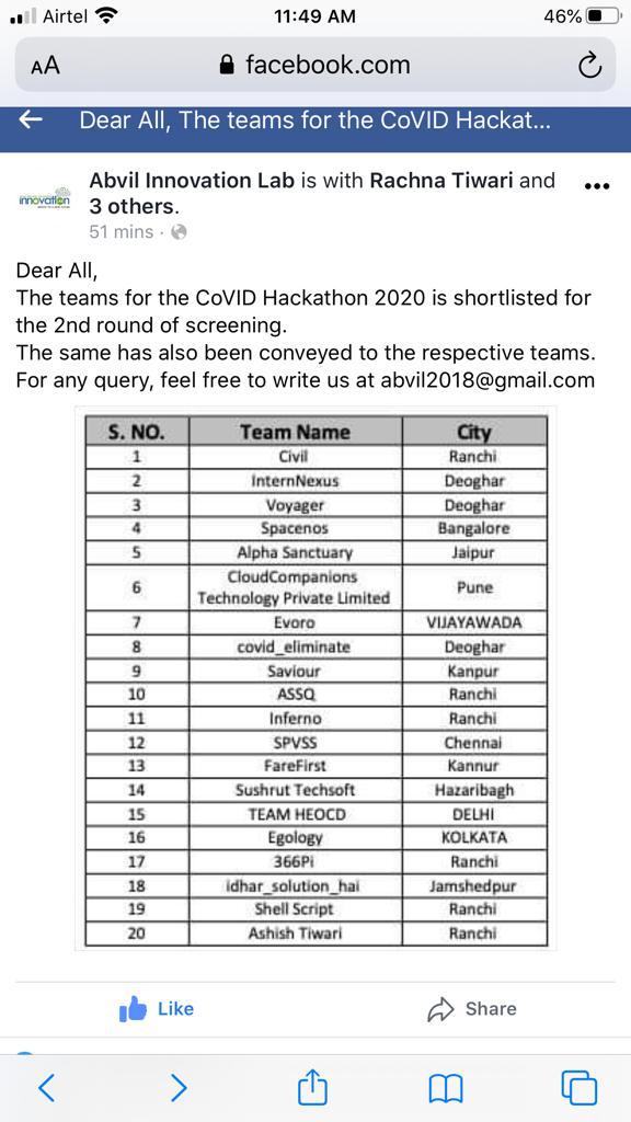 spvssnet's tweet photo. We Spvss shortlisted by DoIT &amp; #e-Gov., Govt. of Jharkhand for the COVID THON 2020, and requested to create the working module of Check, track, trace and maintain of #COVID Victims  We are in the process of prototype development. https://t.co/T36S6XkXQ3