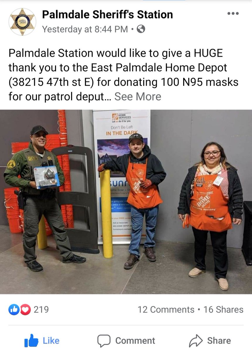 RuthAlv6883's tweet photo. #store6883 helping support our local @PalmdaleSheriff thank you for all you do @homedepot325 @FernandoD325 @TPerkins180 https://t.co/l4nU2mPXYN