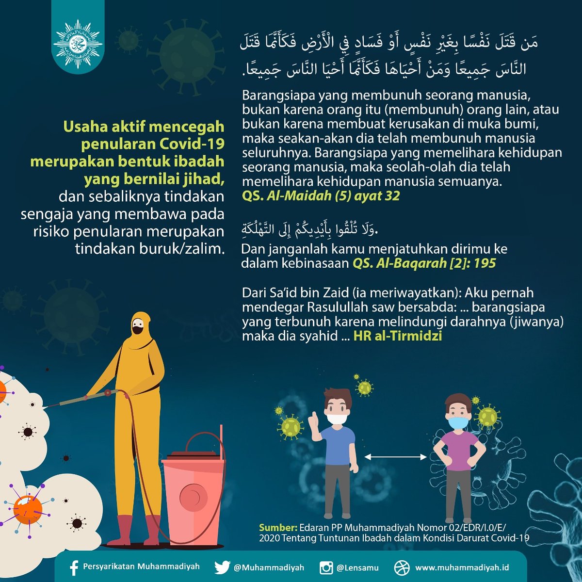 SobatMu, usaha aktif mencegah penularan covid 19 merupakan bentuk ibadah.

Berpasrah kepada Allah Subhanahu wata'ala, bukan berarti tidak ada usaha sama sekali yang kita lakukan.
#Muhammadiyah #Islam #COVID19 #coronavirus #Jihad #Ibadah