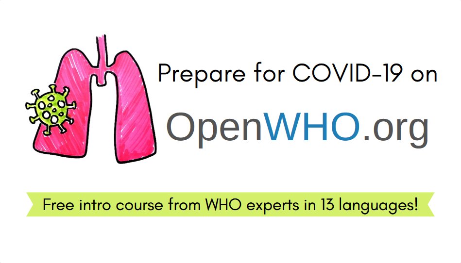 Prepare for  #COVID19: take the free multilingual online introduction course to  #coronavirus. Learn about emerging respiratory viruses, how to detect them & how to communicate risk.Enroll today – it’s free for all:  http://bit.ly/2SbOlAn 