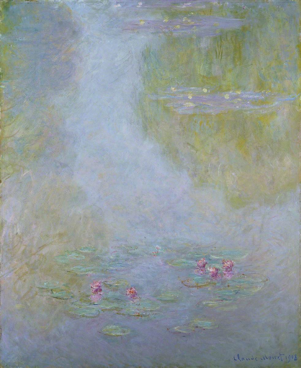 "Here, more than ever before, painting approaches music and poetry." - Jean-Louis VaudoyerClaude Monet spent much of the last 30yrs of his career producing paintings of the water lilies in his garden at Giverny, including these, made from 1905-08.  https://bit.ly/MonetCdf&...