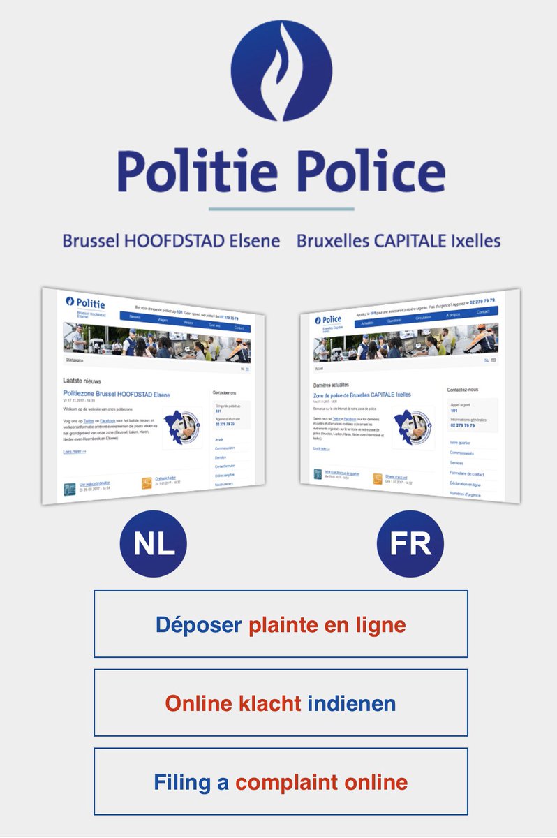 zpz_polbru's tweet image. Si vous voulez nous signaler quelque chose, alors vous ne devez pas toujours vous déplacer à nos commissariats. Consultez d’abord notre site web polbru.be 🖥📱✅
#ensemblecontrecorona