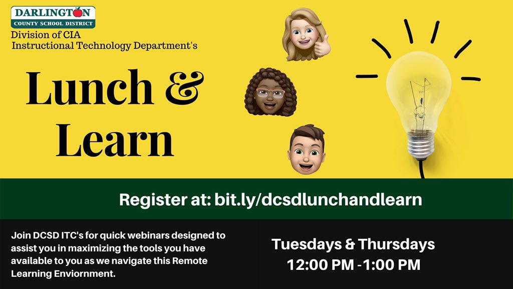 DCSDTechnology (@dcsdtransforms) on Twitter photo Join <a href="/2ndtechteach/">Hanna Teal</a> <a href="/mrsjeff2u/">Carla Jefferson</a> and <a href="/skarisj/">skarisj</a> for our bi-weekly “Lunch and Learn” sessions!! Learn with us during your lunch break!! #dcsdtransforms Join <a href="/2ndtechteach/">Hanna Teal</a> <a href="/mrsjeff2u/">Carla Jefferson</a> and <a href="/skarisj/">skarisj</a> for our bi-weekly “Lunch and Learn” sessions!! Learn with us during your lunch break!! #dcsdtransforms