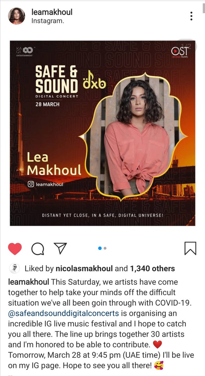 LeaFans's tweet photo. Don't miss tonight @LeaMakhoul she will be performing a live concert at 9:45 UAE and 7:45 lebanon time. 
#LeaMakhoul
#Lebanon
#Dubai 
#Quarantine https://t.co/Nrtq7k1YtF