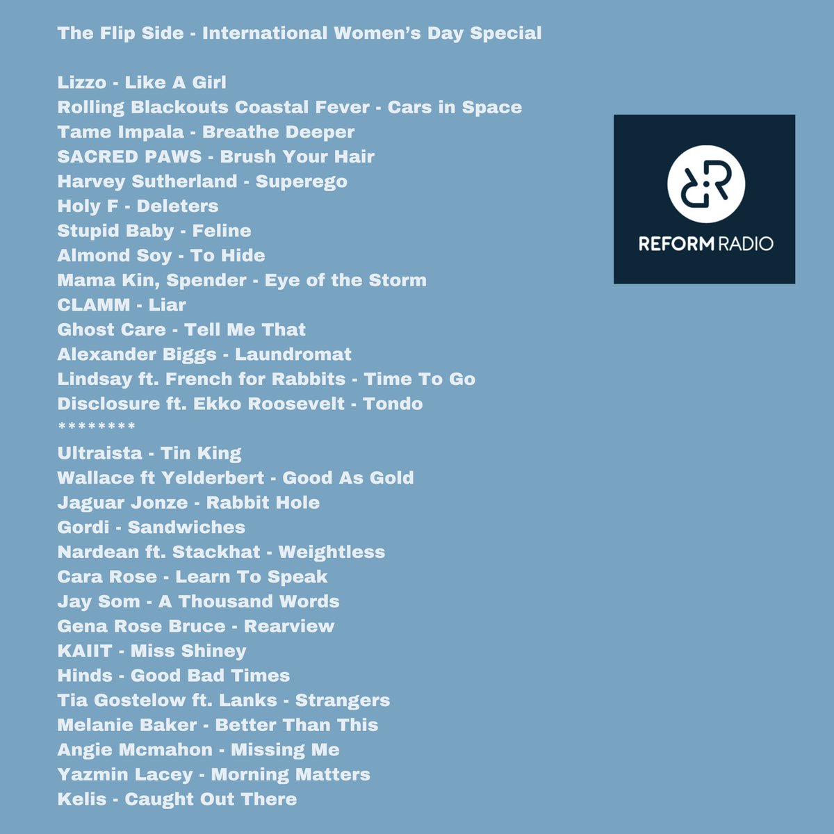 Whilst in lockdown, you can still listen back to my last show w/ an hour dedicated to some of my fave new females. As always w/ an Australian focus inc. <a href="/wa_ll_ace/">WALLACE</a> <a href="/JaguarJonze/">JAGUAR JONZE</a> <a href="/GordiMusic/">Gordi</a> <a href="/nardeannn/">nardean</a> <a href="/kaiitmusic/">KAiiT</a> <a href="/_gena_rose/">gena rose bruce</a> <a href="/tiagostelow/">tiagostelow</a> <a href="/angie_mcmahon/">Angie McMahon</a> 
bit.ly/3buWHdi