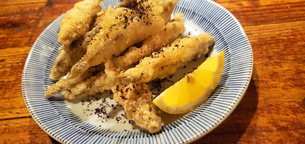 ট ইট র 蓮根 鳥の唐揚げ昆布茶風味 蓮根と海老のはさみ揚げ ワカサギの唐揚げ かすべの唐揚げ 溝の口 蓮根 居酒屋 北海道根室 ふらっと溝の口 田園都市線 南武線