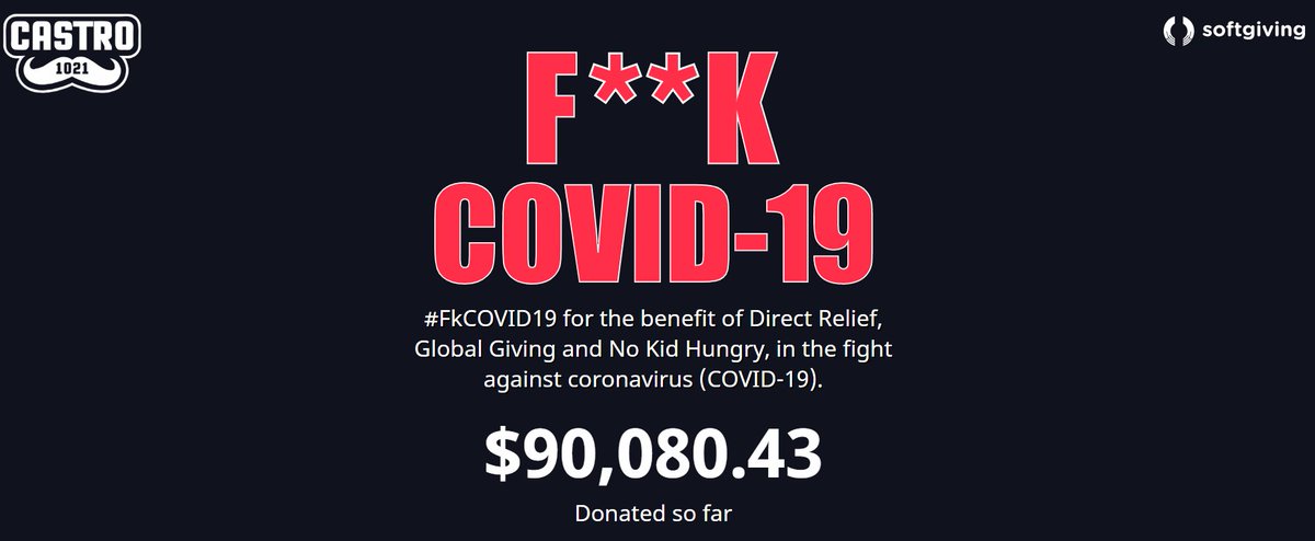23 hours in........ $90,000+ RAISED!

WE KEEP MOVIN'.

FKCovid19.org

twitch.tv/castro_1021