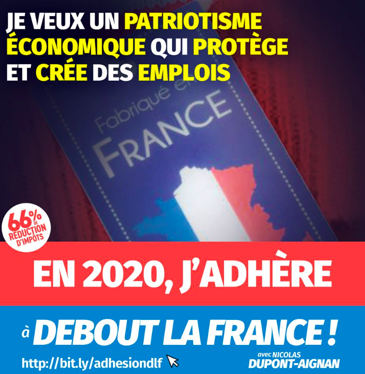 DLFGironde's tweet photo. En 2020, défendez vos convictions !

(Ré)adhérez à Debout La France, soutenez Nicolas Dupont-Aignan !

🔴 https://t.co/4NS5NHa4ai https://t.co/zpV83Otp6d