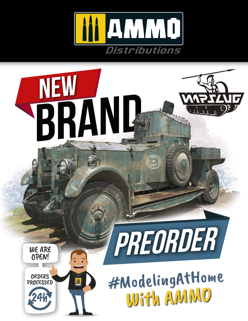 AMMOMIG's tweet photo. We are happy to announce  @WARSLUGofficial as the latest addition to the #AMMODistribution Family! Beginning with the preorder for the #RollsRoyce British Armoured Car 1/35 #ModelKit.
Discover more here: https://t.co/6KOSmsIKE7 https://t.co/mqG4NzmhJJ