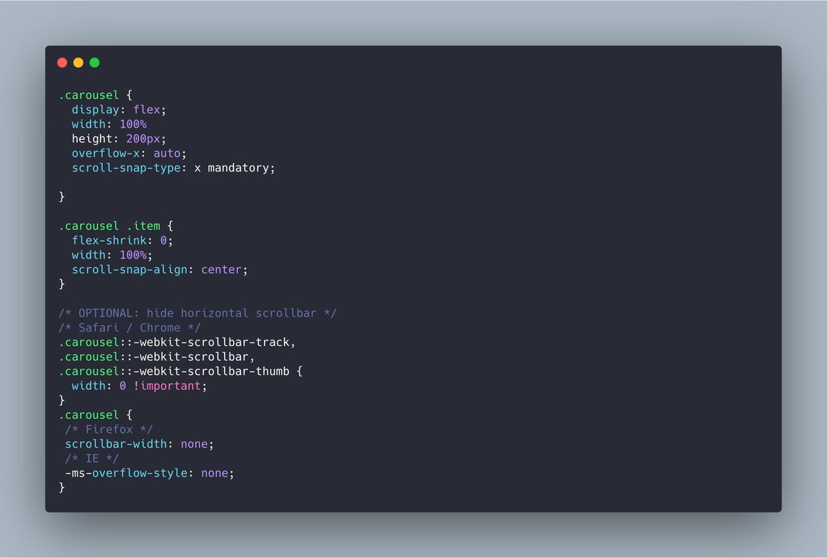 aralroca's tweet image. TIP: Instead of installing some JavaScript dependency for a carousel/slider you can do it with pure CSS. 

#javascript #css