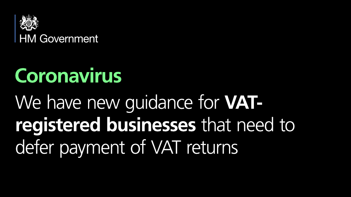 HMRCgovuk's tweet image. We have new guidance for VAT-registered businesses that want to defer payment of their next VAT return up to 30 June 2020. If you pay by direct debit you should cancel it with your bank. You can do that online if you have online banking gov.uk/hmrc/defer-vat