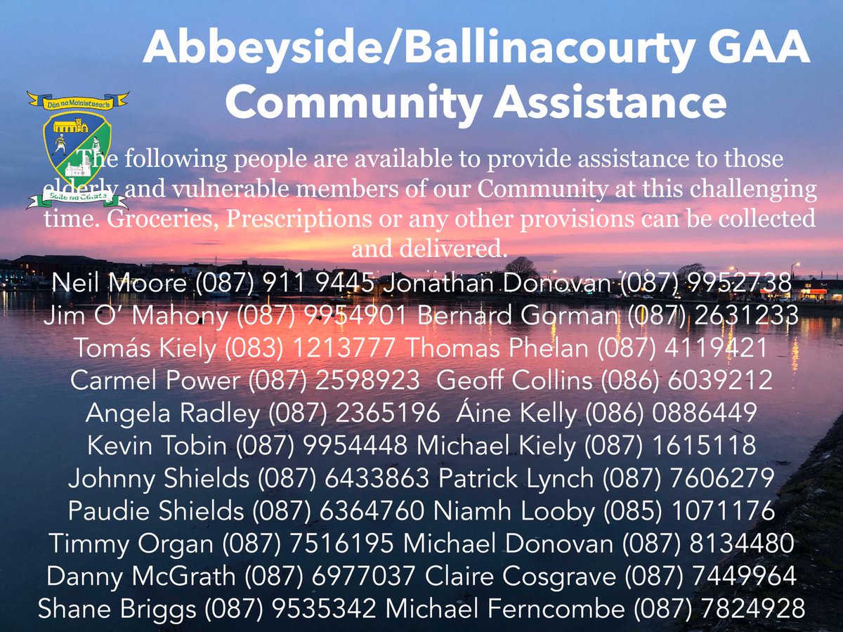 Don't forget that we are here to help any in our community who need help at this difficult time.  Just give us a call and we will do our very best to help.