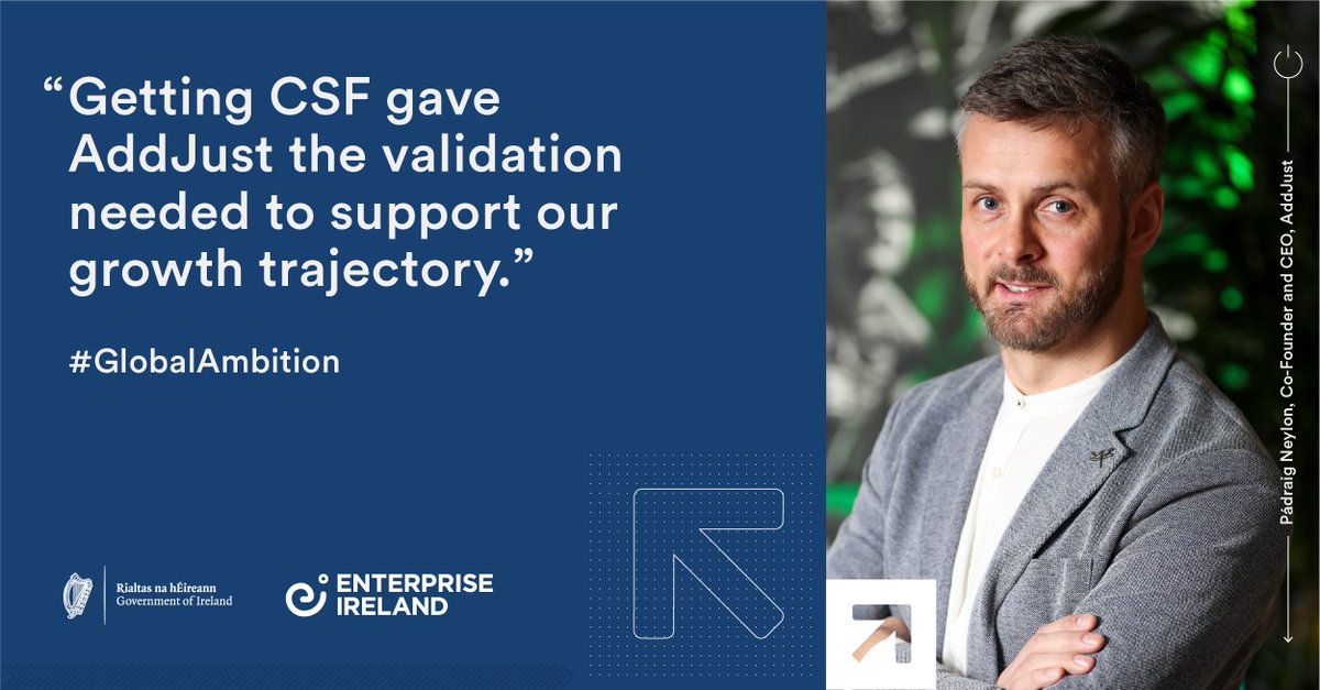 Entirl's tweet photo. Enterprise Ireland's Competitive Start Fund (CSF) is now open for applications to start-ups in all sectors.
CSF gave @AddJust_ the validation it needed to support its growth trajectory. Find out how your company could apply:
https://t.co/QnzCXK3PsY https://t.co/DwKX0j7uRs