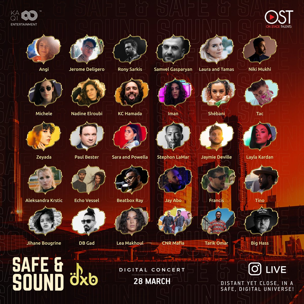 UMGmena's tweet photo. 30 artists will be playing LIVE from their homes today as part of #SafeAndSoundDigitalConcerts ✨💻 
A virtual music festival you don’t want to miss! 🎶🎧 #digitalconcertsdxb #stayhomestaysafe #safeandsound #artists #lineup #musicfestival https://t.co/dJPQWeZi3Z