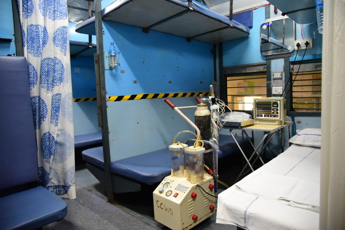 ANI's tweet photo. Isolation coaches have been prepared by Indian Railways to fight the #CoronavirusPandemic; Visuals from Kamakhya Railway Station (Assam) in Northeast Frontier Railway zone. 9 patients can be accommodated in one coach. https://t.co/rU0A5g39AG