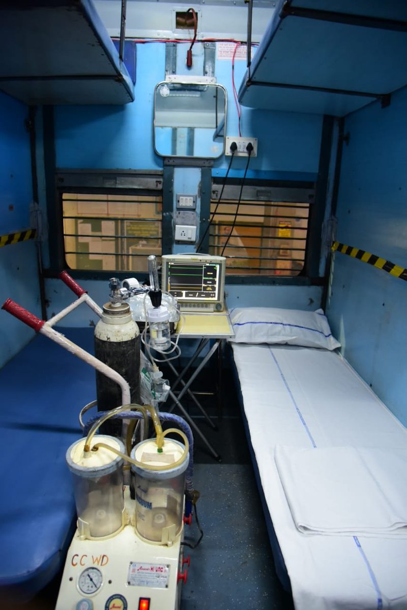 ANI's tweet photo. Isolation coaches have been prepared by Indian Railways to fight the #CoronavirusPandemic; Visuals from Kamakhya Railway Station (Assam) in Northeast Frontier Railway zone. 9 patients can be accommodated in one coach. https://t.co/rU0A5g39AG