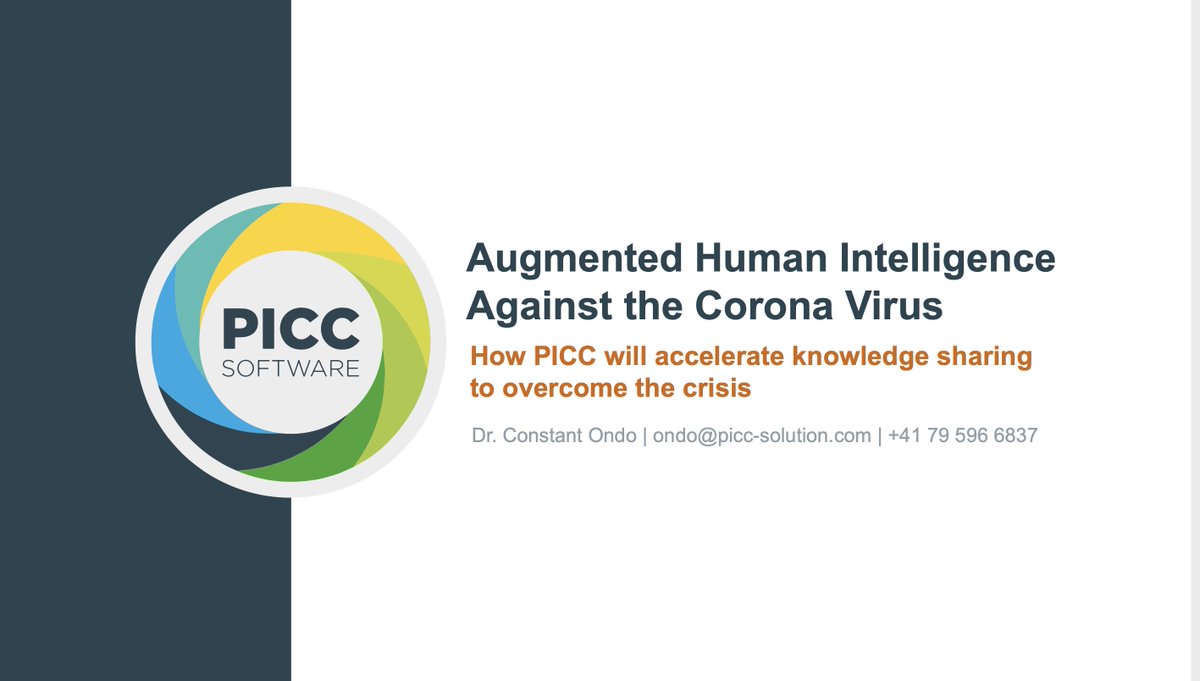 Augmented Human Intelligence Against the Corona Virus => bit.ly/2WKSuOC
How PICC will accelerate knowledge sharing to overcome the crisis #coronavirus,  #AI, #BigData, #MachineLearning, #knowledgeSharing