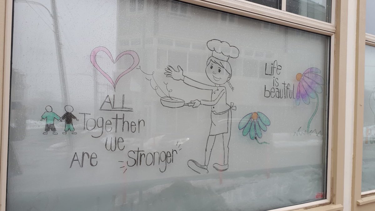 Some hopeful messaging on our <a href="/HungryHeartNL/">Hungry Heart Cafe & Catering</a> windows because #HopeLivesHere