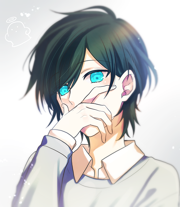 1boy male focus solo black hair shirt blue eyes looking at viewer  illustration images