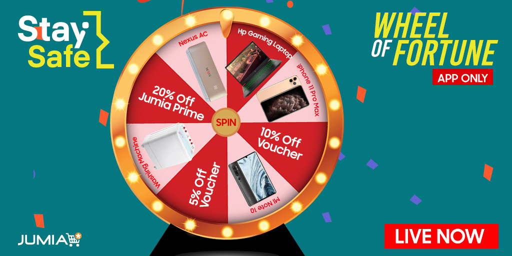 🔔LIVE NOW🔔
Click =>bit.ly/33PZQSgto enter our Wheel of Fortune contest on the App
1️⃣RT, Like, Spin &amp; Reply with as many screenshots of your prize
2️⃣Comment using #JumiaSpinAndWin
3️⃣One winner will be selected @ random
4️⃣Contest available until Mar 30th @ 12pm