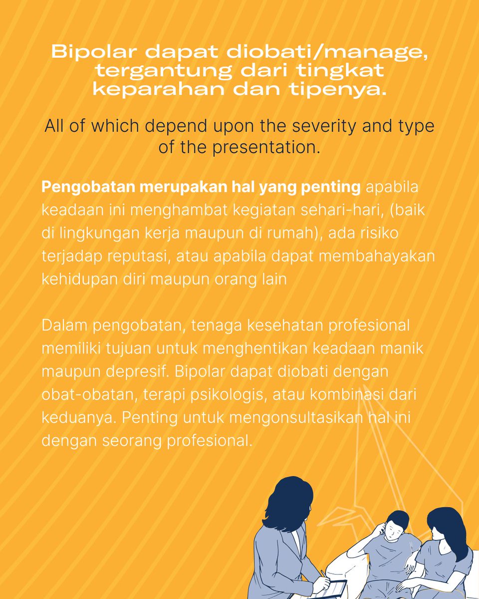 SeribuTujuan's tweet photo. Hari ini di #InFocusST kami akan membahas tentang bipolar disorder (gangguan kepribadian bipolar). Jadi, apa sih Bipolar Disorder itu? Swipe untuk tau infonya!
NOTE: Ingat, jangan lakukan self-diagnosis (diagnosis pribadi)! https://t.co/hOPcJd0i3f
