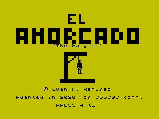 csscgc's tweet photo. A new crap game from Juan F. Ramírez: The Hangman!

Review and download available at: https://t.co/sPvkEAbgXT #csscgc #zxspectrum #sinclair #crapgame https://t.co/FlT0LSrlDT