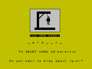 csscgc's tweet photo. A new crap game from Juan F. Ramírez: The Hangman!

Review and download available at: https://t.co/sPvkEAbgXT #csscgc #zxspectrum #sinclair #crapgame https://t.co/FlT0LSrlDT