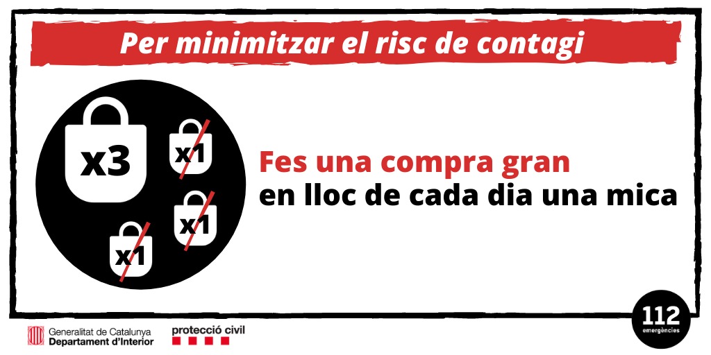 Recomanem comprar suficient x 3 dies per exemple, en lloc de baixar a comprar cada dia per fer la compra del mateix dia. Si pots evitar sortir al carrer ajudes a contenir la corba de contagis. #joemquedoacasa #quedatacasa #COVID19 #coronavirus