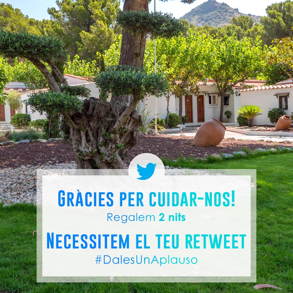 “Donarem 2000 nits al personal sanitari i famílies quan tot això passi, perquè passarà”, Confederació de Càmpings del Mediterrani. A #CalaMontjoi regalem 2 nits. Vols ajudar?

1️⃣ FES RETWEET. Com més retweets, més nits.
2️⃣ Segueix <a href="/DalesUnAplauso/">Dales Un Aplauso</a> #DalesUnAplauso