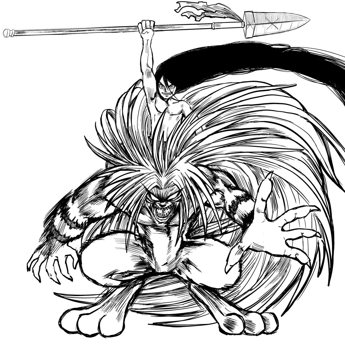 ちゃーろー Nft Illust ヘラクレス トカゲ 人間 イラスト描き على تويتر うしおととらイラストのペン入れ カラー 仕上げの流れ カラーも線画ももっと上手くなりたいなー カラーは特に独学でちょっと自信無い 色々と見てもっと吸収しないと ౪