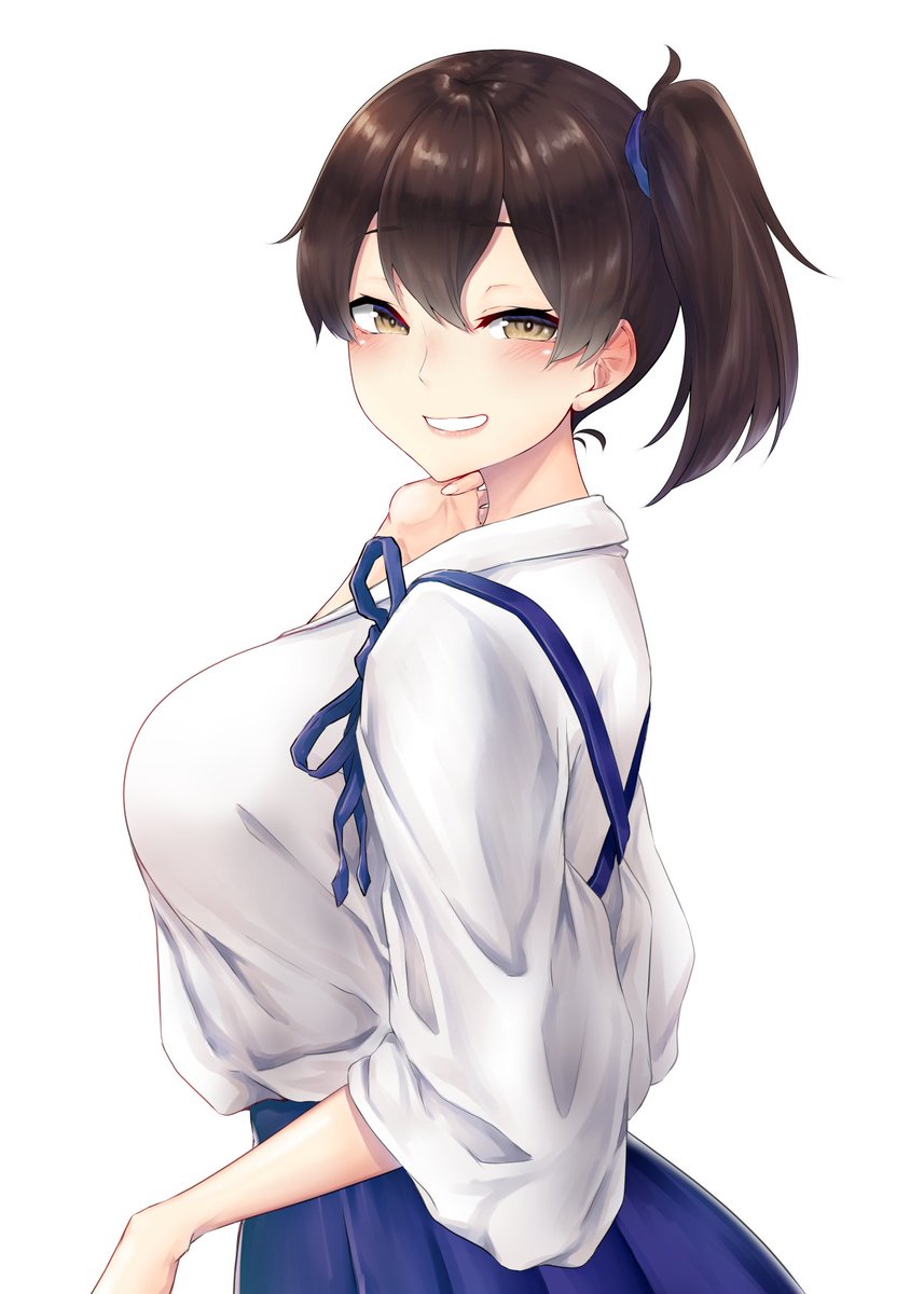 kaga (kancolle) 1girl solo japanese clothes side ponytail breasts brown hair skirt  illustration images