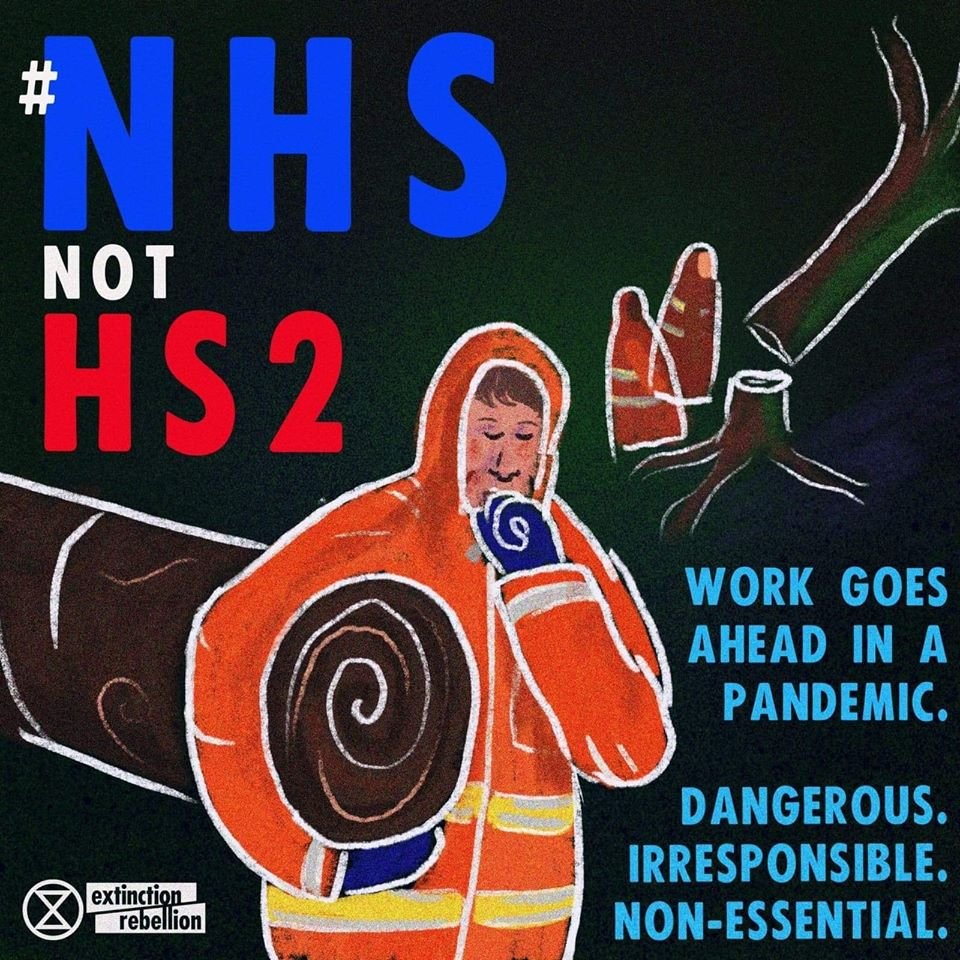 xr_cambridge's tweet photo. With HS2 work continuing at a time of national crisis, 
@BorisJohnson and the government must force HS2 to stop this non-essential work. HS2's brazen flouting of the lockdown rules is putting local communities and our amazing NHS staff in danger #NHSnotHS2 https://t.co/84qASpp5nd