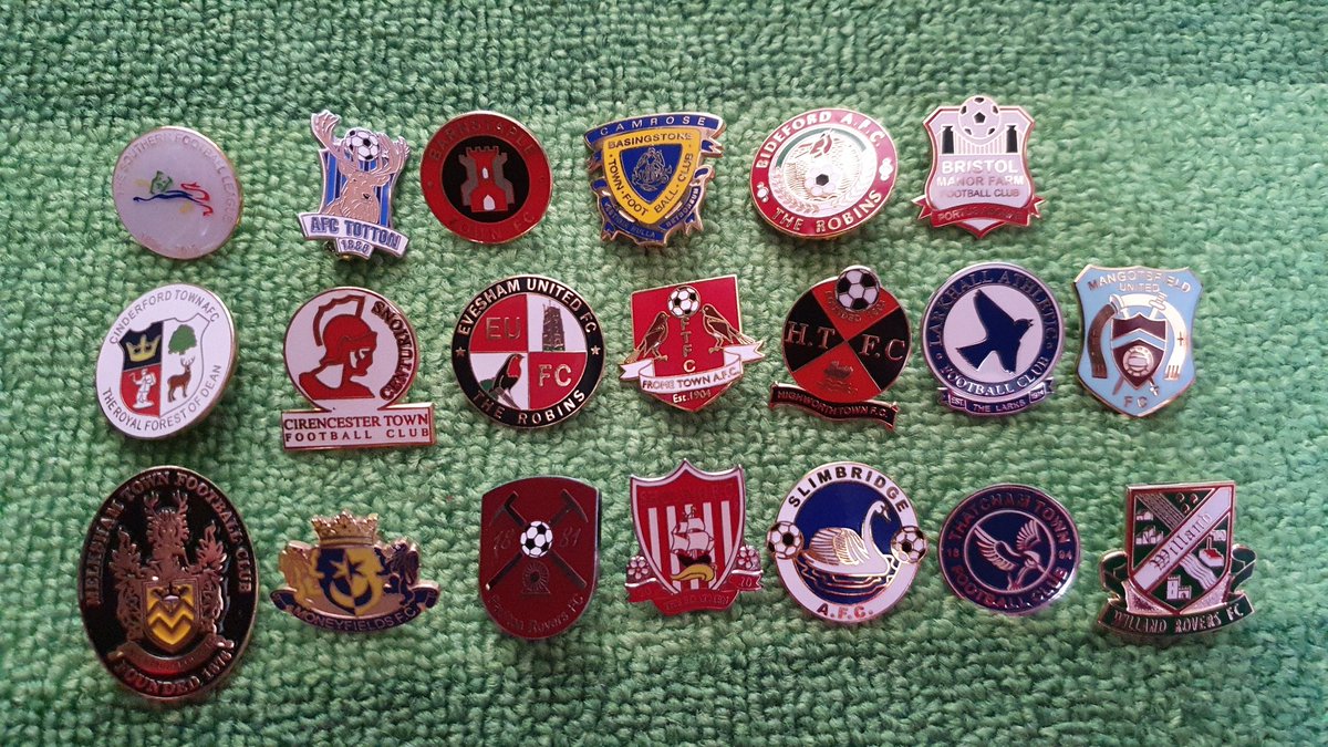 My  @wincityfc badges, Crests of teams in Winchester's  @SouthernLeague1 division,  @Alemannia_AC badges & a selection of Ultras/Anti UEFA badges.