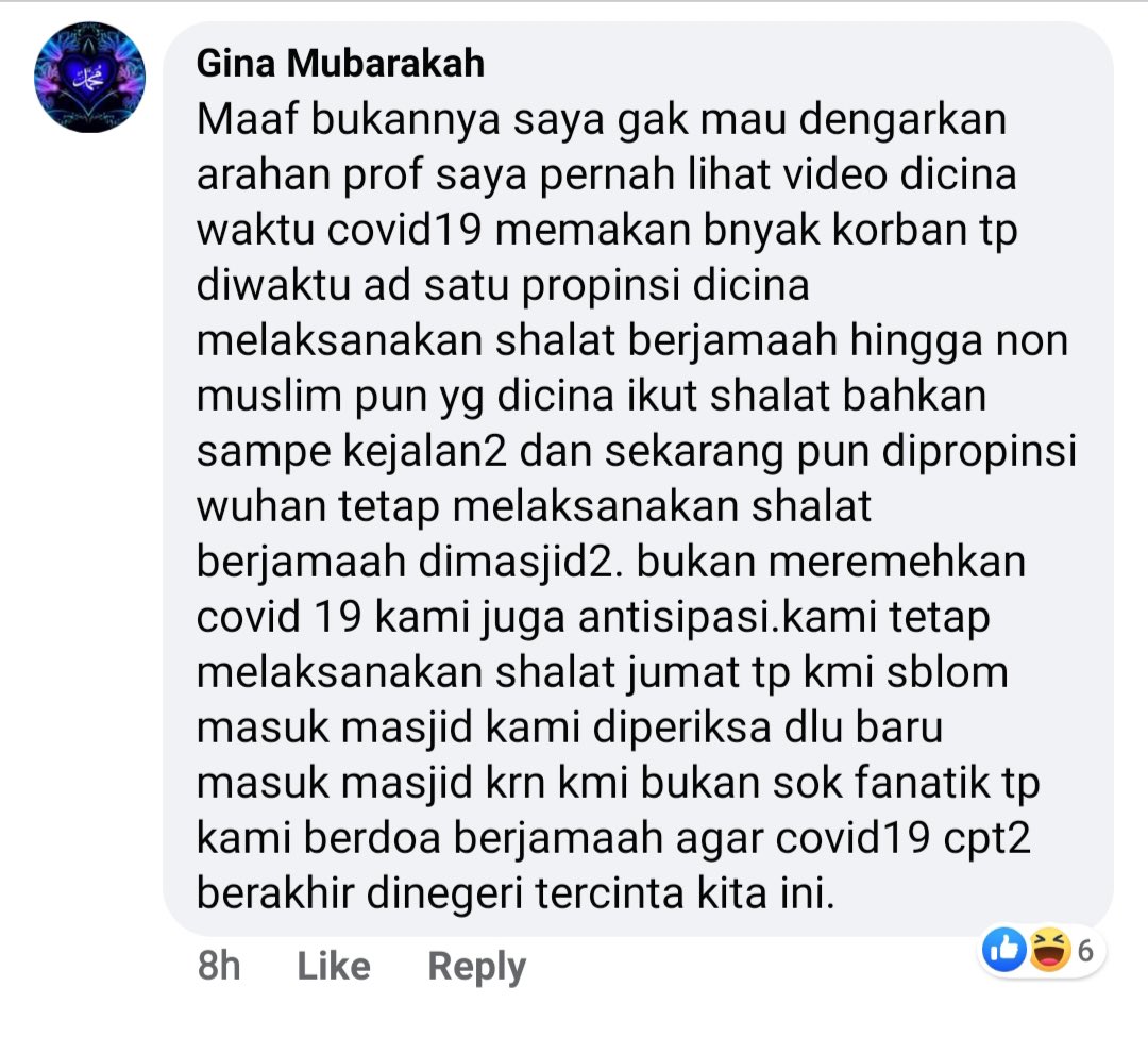 na_dirs's tweet photo. Ini contoh diskusi di Facebook. Gimana orang kena hoaks soal masjid di Wuhan dan merasa sdh aman karena sebelum Jumatan dicek suhu tubuhnya. Padahal mengecek corona gak segampang itu, bros n sis. Kita perlu terus mengedukasi khalayak tanpa lelah demi menyelamatkan nyawa manusia https://t.co/KPF280pMXo