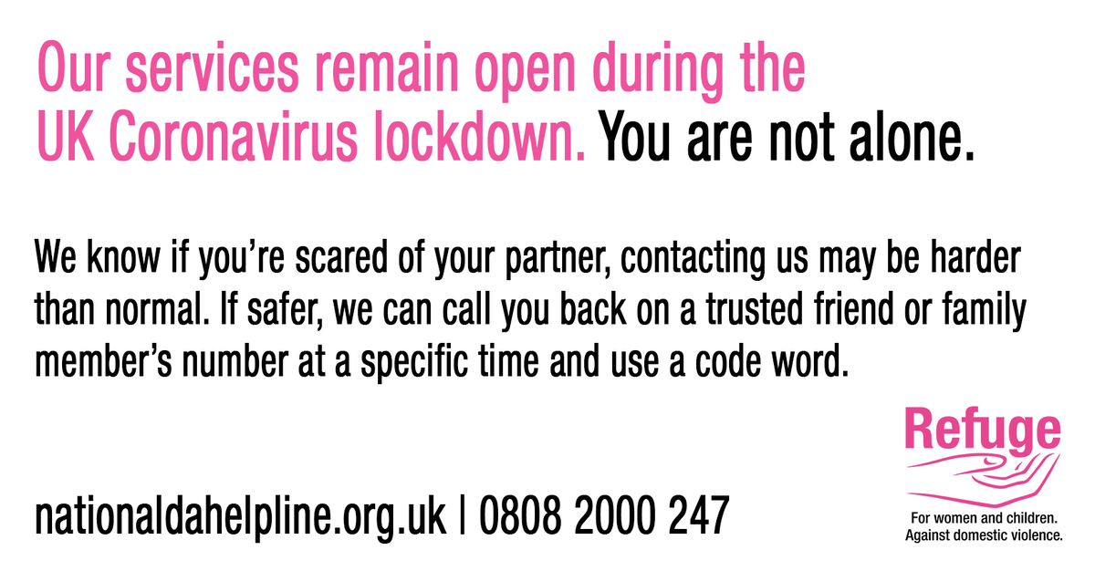 If you’re scared of your partner Refuge’s expert Freephone 24 hour National Domestic Abuse Helpline team can offer non-judgmental support at a time that’s safe for you: bit.ly/35oosAK #SafetyInANumber