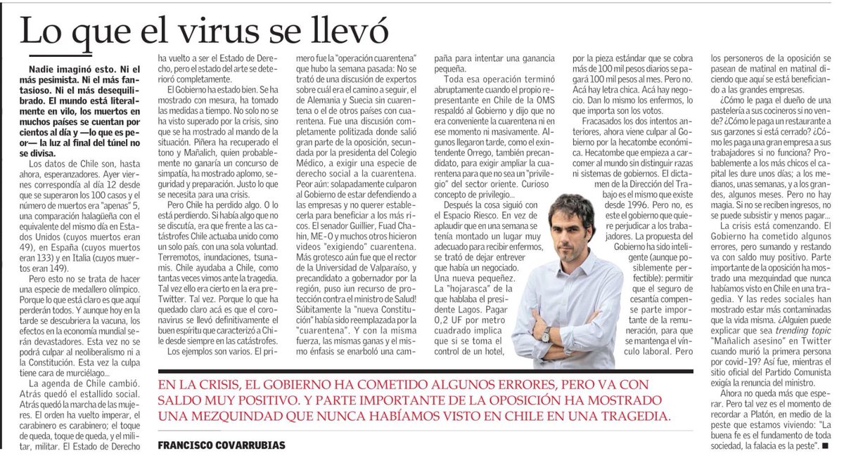 “Dan lo mismo los enfermos, lo que importan son los votos.” Sostiene ⁦<a href="/fjcovarru/">Francisco Covarrubias</a>⁩ en esta excelente e imperdible columna, que retrata la mediocridad de cierta clase política en Chile.