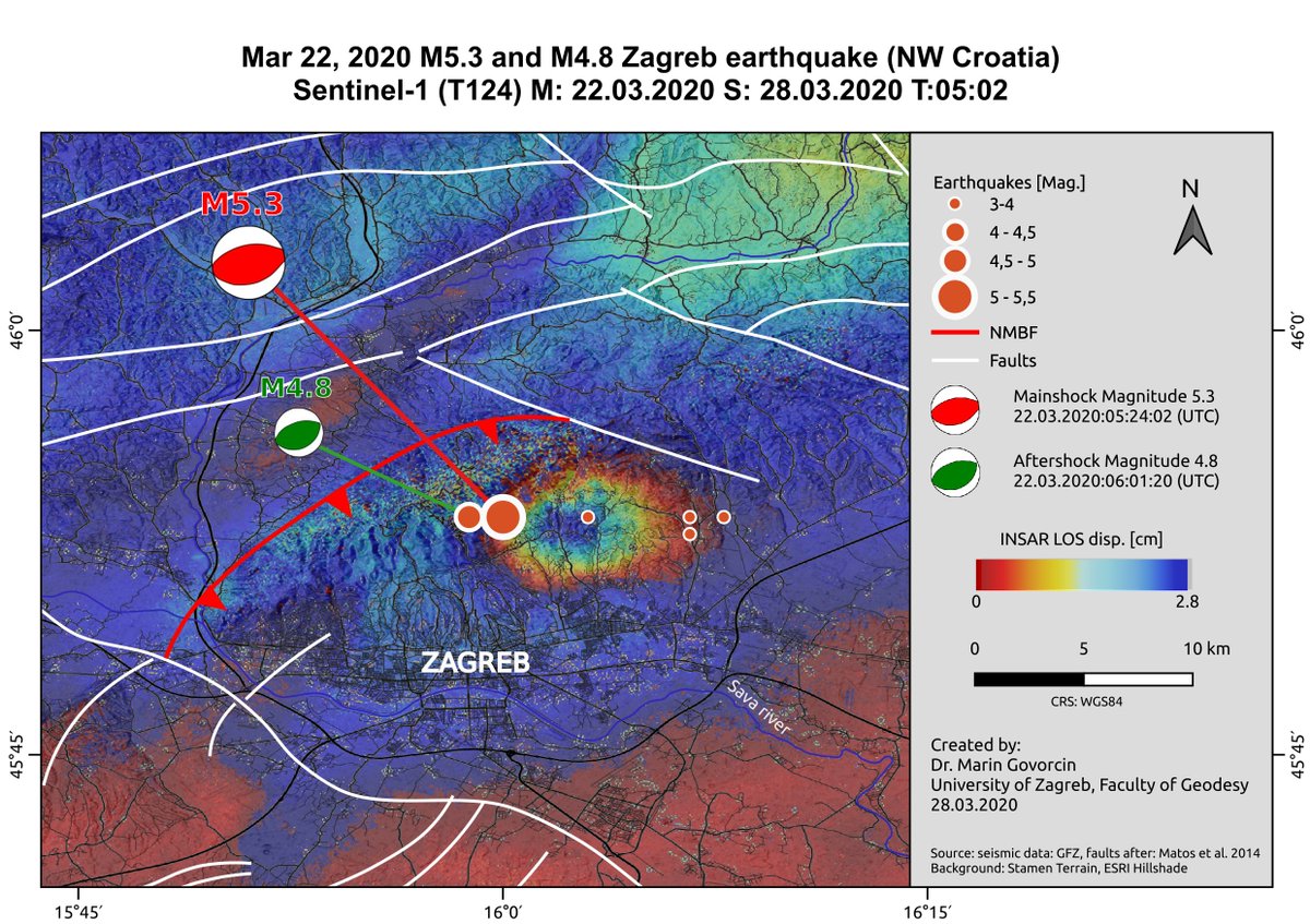 Govorcin's tweet photo. Sentinel-1 coseismic interferogram of M5.3 and M4.8 #Zagreb #earthquake. #INSAR from descending track processed with ISCE #ZagrebEarthquake #Croatia @SotisValkan @EricFielding @ESA_EO https://t.co/dM5WXnXDfr