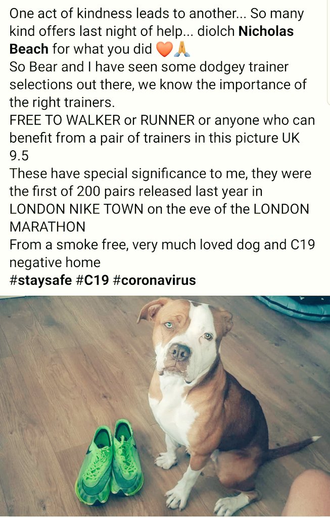 Steve__Forsyth's tweet photo. FREE TO NEWBIE RUNNER
Only condition is:
ONCE A DAY USAGE PLEASE 🥰👍🏽❤🙏🏽
UK SIZE 9.5
Smoke and C19 free home (obvs not pet free 😉🐺)
@Nike #nikenextpercent #nextpercent #nikevaporfly4
#Corinnavirus #C19 #COVID19 #CoronavirusLockdownUK https://t.co/v1fhpnCGNc