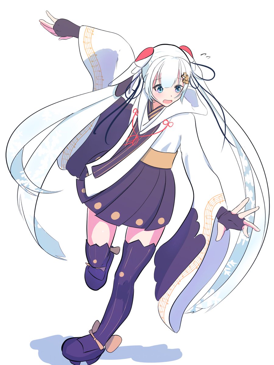 hatsune miku ,yuki miku 1girl thighhighs solo long hair japanese clothes twintails gloves  illustration images