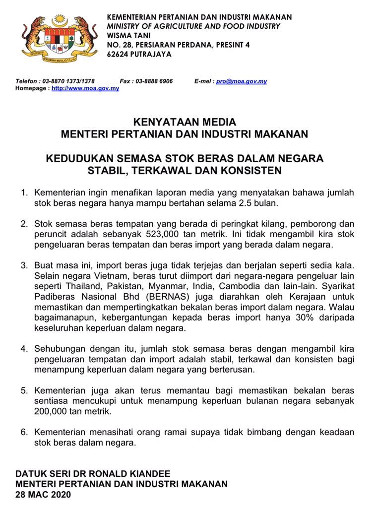 Mei Mei Chu On Twitter Despite Vietnam S Rice Export Ban Malaysia Rice Stock Is Stable At 523 000 Tonnes On Top Of Incoming Imports From Thailand Pakistan Myanmar India And Cambodia Moamalaysia Https T Co Utntwrc0do