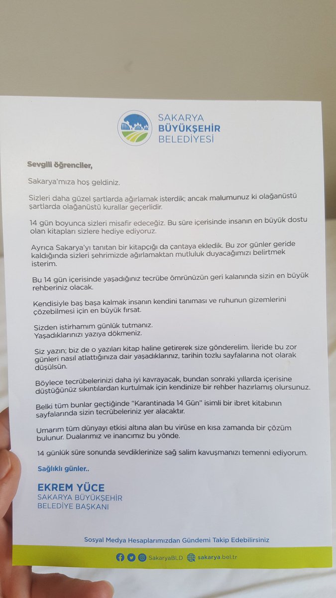 asudeyim (@yorgancc) on Twitter photo Sakarya Arifiye Muhammed Fatih Safitürk Yurdu'nda #karantinada tüm ihtiyaçlarımızı giderip özenle baktığınız, bu zorlu gunlerde bizlere kapınızı açtığınız için cok teşekkürler Sayın <a href="/ekremyuce/">Ekrem Yüce</a> mektubunuzu aldık 😊 #koronavirues Sakarya Arifiye Muhammed Fatih Safitürk Yurdu'nda #karantinada tüm ihtiyaçlarımızı giderip özenle baktığınız, bu zorlu gunlerde bizlere kapınızı açtığınız için cok teşekkürler Sayın <a href="/ekremyuce/">Ekrem Yüce</a> mektubunuzu aldık 😊 #koronavirues