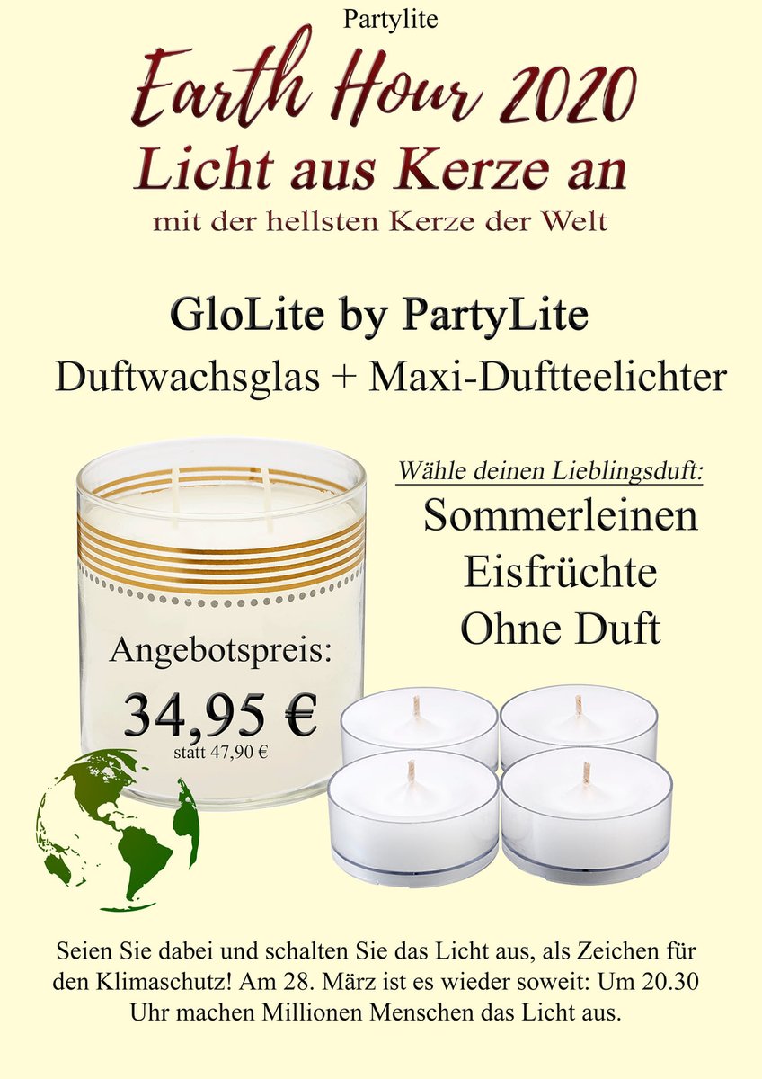 SusanneDeppisch's tweet photo. Lichter aus, Kerzen an!
https://t.co/NK15Ktfn43…/earth-hour.html .. kurz registrieren, schon kannst du los shoppen, ab 50€ Versandkostenfrei 😍
#EasterGifts #EasterDecor #Savings #MarchSales #FragranceFirst #HomeFragrance #HomeStyle #WeLove #PartyLite #earthhour #Duftwachsglas https://t.co/fqby3dSrOp
