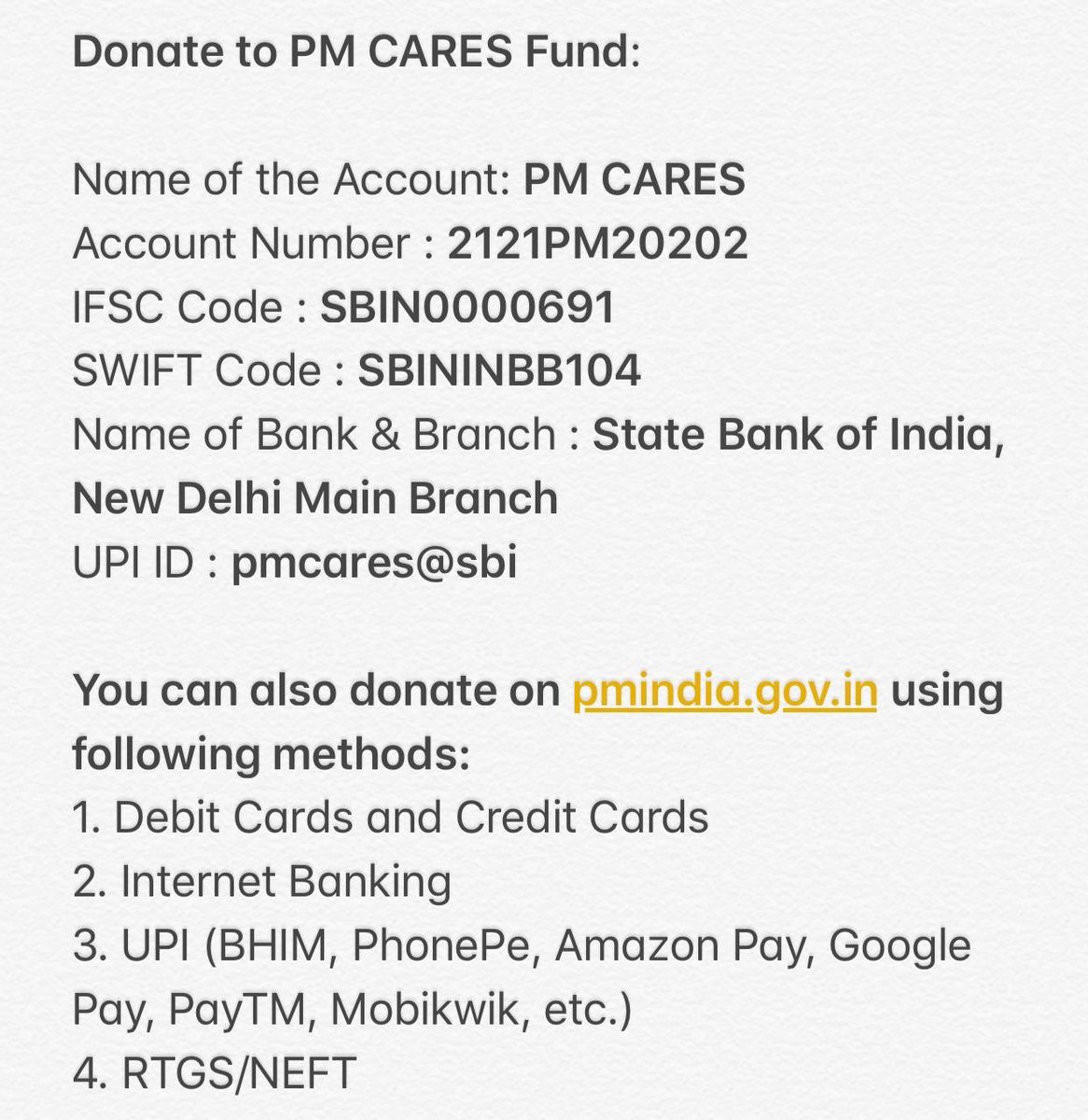 blsanthosh's tweet photo. Join your hands in #IndiaFightsCorona war . Donate in this account . Donate so that you feel a pinch . https://t.co/ZuDVTJPppd