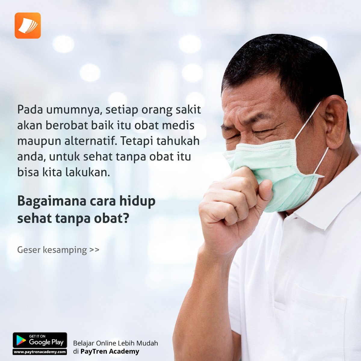 PaytrenAcademy's tweet photo. Di kuliah #SehatTanpaObat bersama Dr. Suwardi, dokter Integrative Medicine. Kita akan belajar tentang kondisi riil tubuh sendiri, bagaimana cara memulihkan dan metode penyembuhan yg tepat agar kita bijak memilih pengobatan tanpa (atau minim) obat. https://t.co/8EceCNLqm3