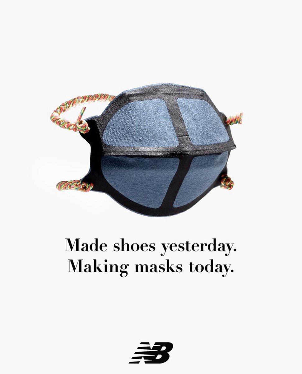 theConcaveCo's tweet photo. Here’s to humanity winning, as brands like @newbalance rechannel their production lines to fight the spread of #Coronavirus. All businesses can be a #forceforgood! 
🧡💚
Their U.S factories are working to develop, manufacture and deliver facial masks to the hospital community. https://t.co/QlUDwCykQw