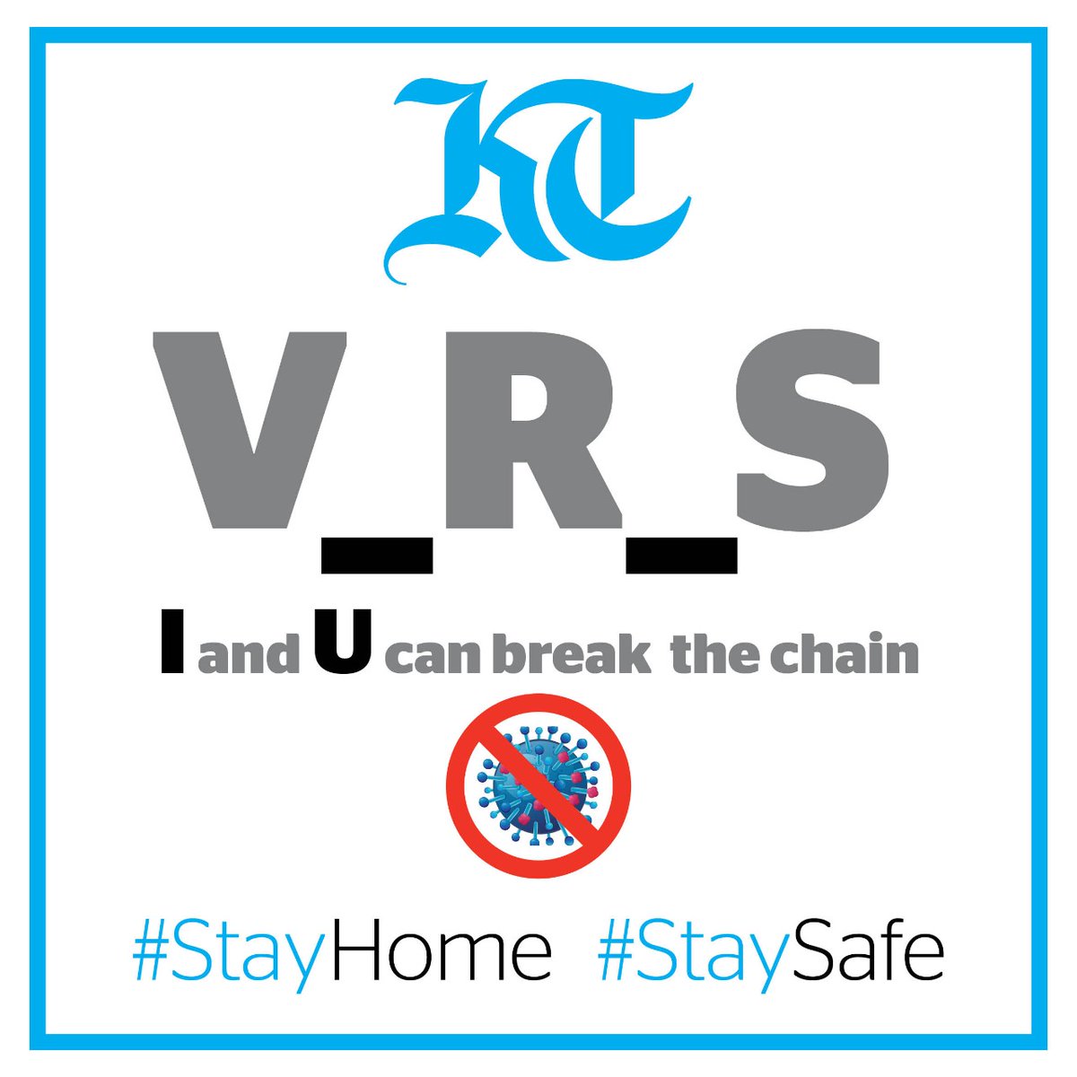 khaleejtimes's tweet photo. V _ R _ S: Only 'I' and 'U' can break the chain.
Let's beat #COVID19 together through solidarity. RT to spread awareness.
#InItTogether #StayHome #StaySafe #StayHomeStaySafe #BeatCovid19 #FightCOVID19 #BreakTheChain #KTForGood https://t.co/Q9BOn9WLPW