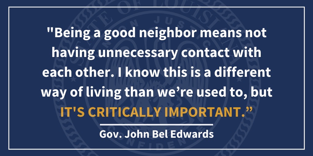 LouisianaGov's tweet image. I implore Louisianans to think before leaving the house this weekend. Think about the healthcare workers or your family members &amp;amp; neighbors who are elderly or have underlying medical conditions.

Do your part. Stay home. Stop the spread. Save lives. #lagov #lalege #COVID19