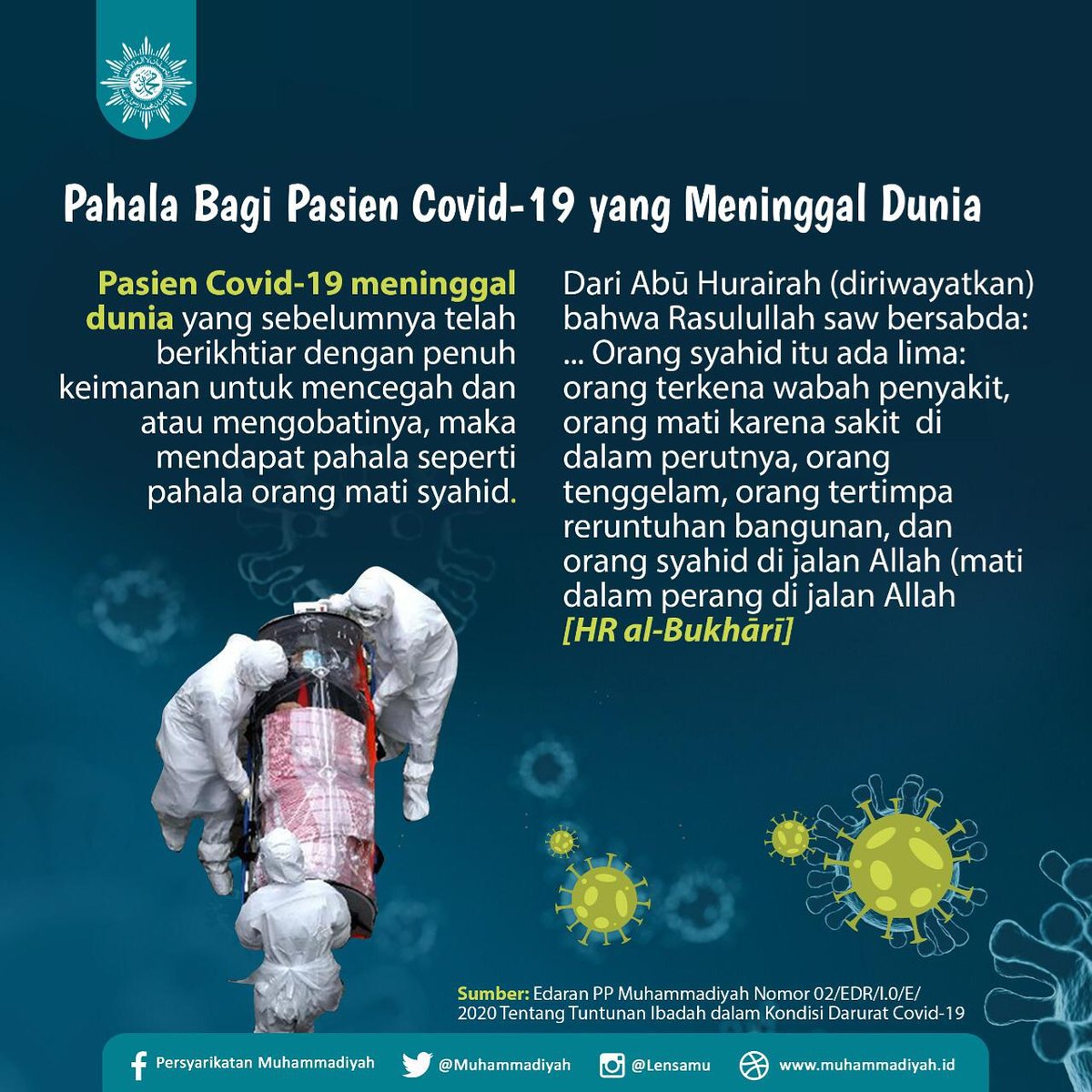 Orang yang terkena wabah telah berjuang mempertahankan hidupnya dan menahan rasa sakitnya.
Jika tidak terselamatkan nyawanya, semoga husnul khotimah dan mendapatkan rahmat dari Allah Subhanahu wata'ala. Aamiin
#Muhammadiyah #coronavirus #COVID19