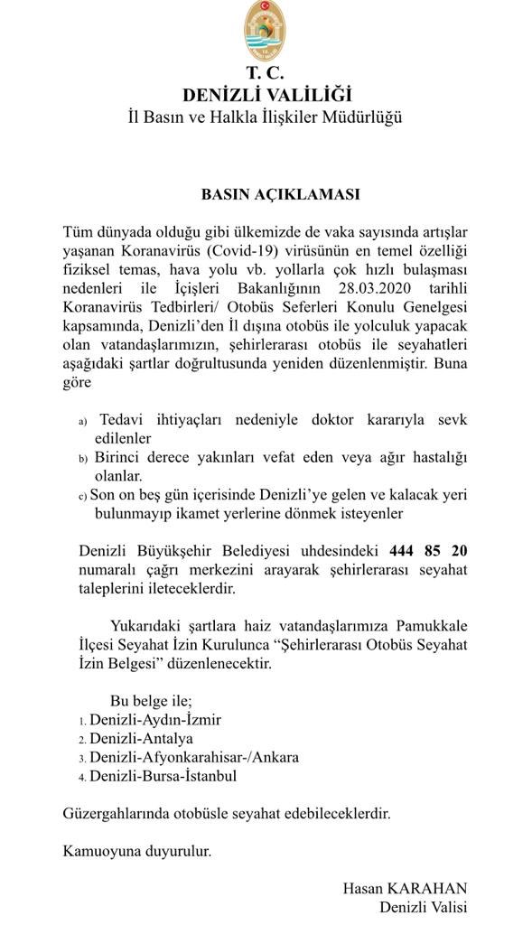 Denizli De Sehirlerarasi Yolculuklar Izin Ile Yapilacak Denizli Haber Denizli Gazetesi